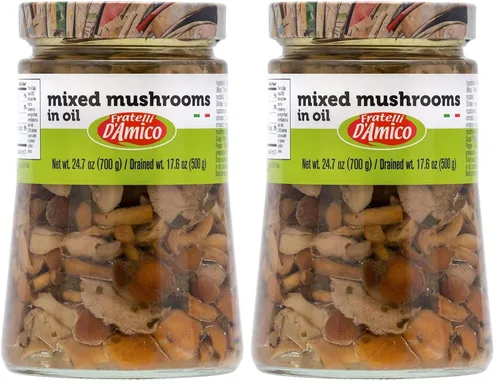 Vista 7 de FRATELLI D'AMICO Setas mixtas en aceite, tamaño familiar, 24.7 oz (700 g) Italian Appetizer in Designer Jar with 6 Varieties of Mushrooms in Oil