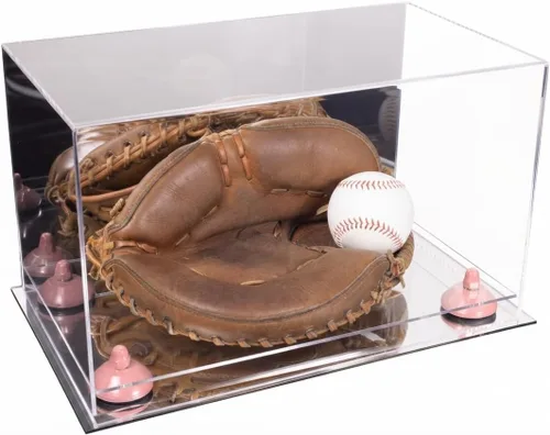 Vista 150 de Better Display Cases Vitrina de guantes de béisbol de acrílico transparente con elevadores negros (A011/V16)
