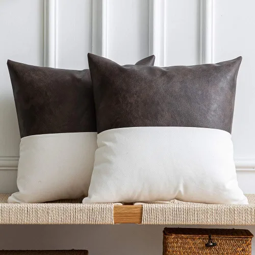 Vista 8 de DEZENE Fundas de Almohada Decorativas de Cuero Sintético y Algodón para Sofá Cama Sofá, Juego de 2 de 12 x 20 pulgadas Modernas Cuadradas Negro
