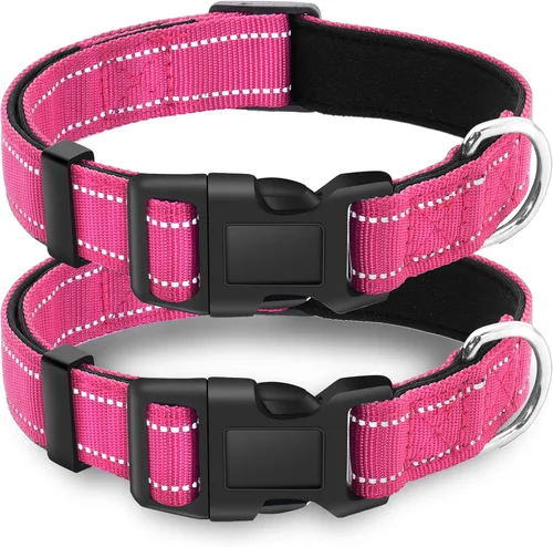 Vista 12 de Paquete de 2 collares reflectantes para perro con hebilla de bloqueo de seguridad, ajustable, suave, transpirable, cómodo, de nailon para perros