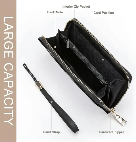 Vista 6 de Border Collie - Cartera de piel sintética con cremallera larga y correa de mano