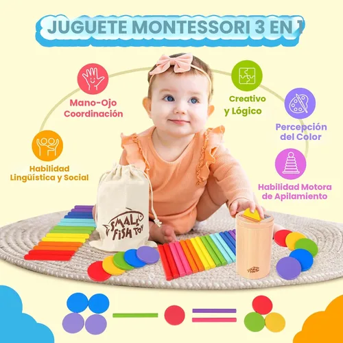 Vista 6 de Juguetes Montessori de madera para bebés y niños pequeños: 3 en 1 Aprendizaje de habilidades motoras finas Juguetes, juguetes sensoriales educativos