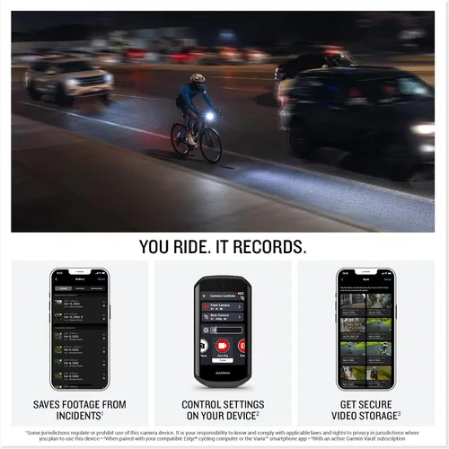 Vista 4 de Garmin Varia™ Vue, Faro de ciclismo y cámara 4k, intensidad de luz de hasta 600 lúmenes, grabación de video nítida, detección de incidentes mientras