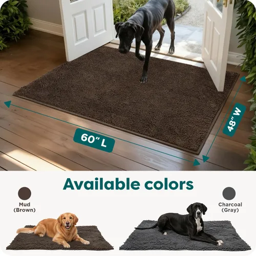 Vista 3 de Tapete de cama Furhaven para mascotas como perros y gatos – Alfombra para comida y toalla de baño de gamuza y felpilla absorbente para patas sucias