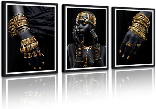 Vista 36 de MAMAGO Lienzo decorativo para pared, pintura de belleza dorada y negra, fotos de mujeres africanas, hermosos pósteres de mujer negra, impresiones