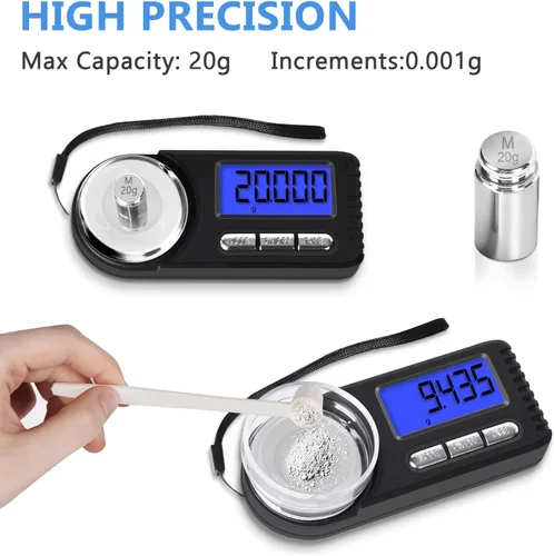 Vista 2 de THINKSCALE Báscula digital de miligramo 1.76 oz/0.00 oz, escala de mg para medicina en polvo con estuche portátil, escala de microgramos