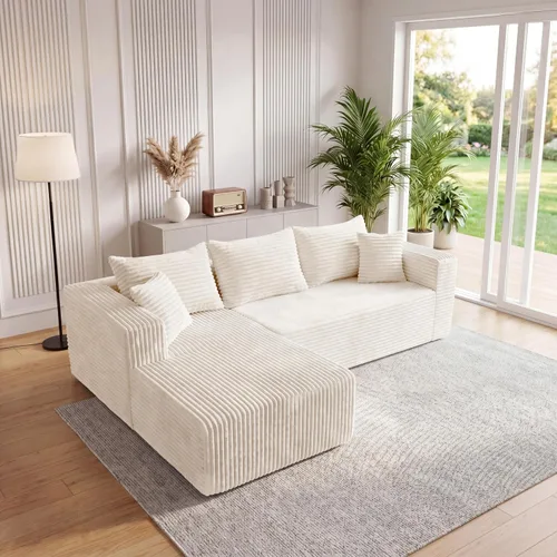 Vista 12 de Sofá modular deshuesado de 118 pulgadas con diván y otomano de pana de gran tamaño en forma de U, sofá de nube para asiento profundo para sala