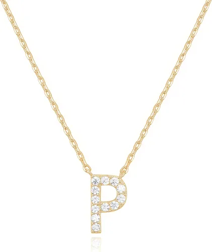 Vista 52 de PAVOI 14K White Gold Plated Cubic Zirconia Initial Necklace Letter Dainty Necklaces for Women