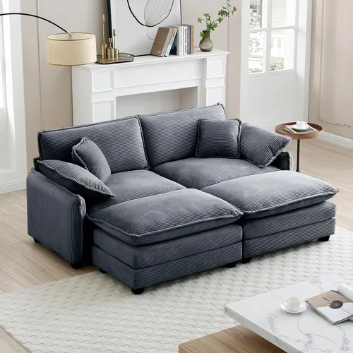 Vista 142 de Sofá Loveseat Grande en Beige y Blanco de 194.8 cm, Sofás Seccionales de 2 Plazas Grandes para Sala de Estar, Sofá Seccional Modular de Tela