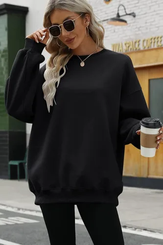 Vista 4 de Trendy Queen Sudaderas de gran tamaño para mujer, sudaderas con capucha de forro polar con cuello redondo, suéteres cómodos, ropa de otoño e