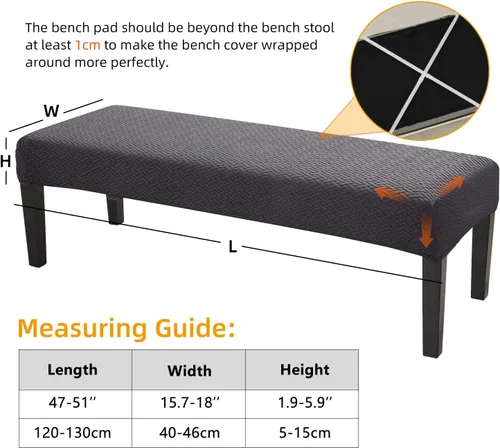 Vista 3 de YISUN Fundas de banco de Jacquard para comedor, funda elástica lavable y extraíble para banco, protector de asiento rectangular para bancos
