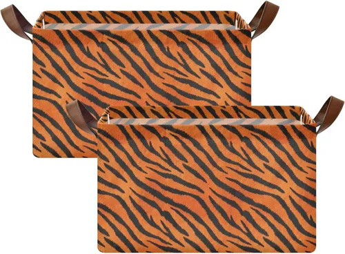 Vista 2 de Tigers Fur Pattern Black Orange Storage Organizer Bins and Basket Foldable Storage Cubes with Handles Organizing Clothes Blankets for Makeup Books