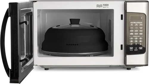 Vista 2 de Godinger Cubierta para salpicaduras de microondas, cubierta de microondas para alimentos, tapa de placa plegable con mango de fácil agarre, vidrio