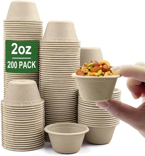 Vista 9 de CAMKYDE Vasos de Soufflé Desechables de Fibra de Bagazo de 2 oz, Paquete de 100, Vasos para Condimentos 100% Naturales Biodegradables Compostables