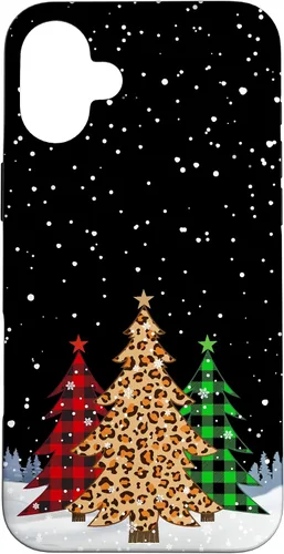 Vista 22 de iPhone 16 Árboles de Navidad con estampado de leopardo y cuadros