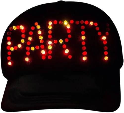 Vista 3 de Imprints Plus Gorra de béisbol negra con luces LED intermitentes parpadea "fiesta" en 3 modos de color tiene paneles de malla transpirable Snapback