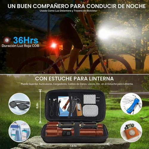 Vista 7 de Linternas magnéticas recargables de alto lúmen, linterna LED superbrillante y potente de 8 modos con luz de trabajo COB, linterna impermeable