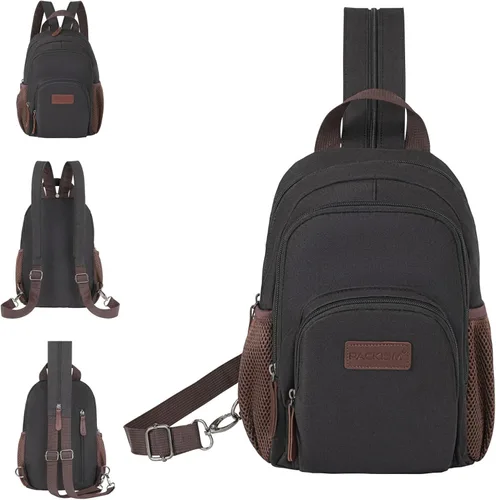 Vista 8 de PACKISM Mochila pequeña para mujer - Bolso bandolera convertible negro (Active Black)