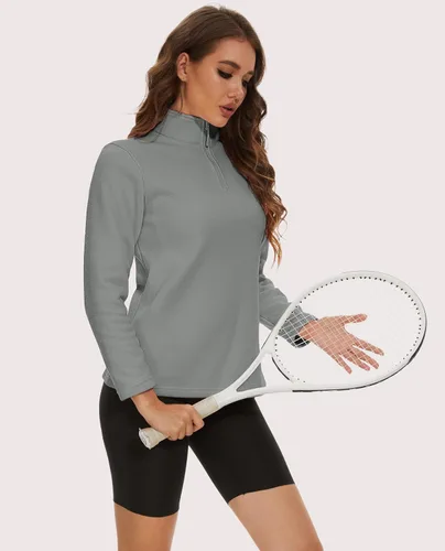 Vista 4 de MAGCOMSEN Sudadera de forro polar con cremallera de un cuarto para mujer, ligera, cuello alto, abrigada