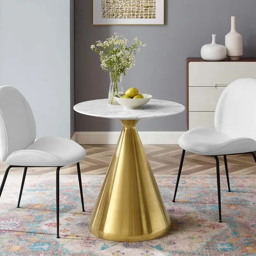 Vista 33 de Modway Tupelo - Mesa de comedor cuadrada de 28 pulgadas, color dorado y blanco