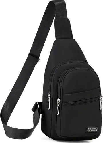 Vista 24 de Banelu Pequeña mochila bandolera bandolera para mujeres y hombres, bolsa de pecho, riñonera cruzada para exteriores, senderismo, viajes, color negro