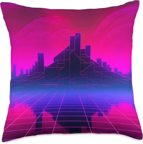 Vista 4 de PP Accessories Retrowave 80s Vaporwave Synthwave Landscape Throw Pillow, 16x16, Multicolor