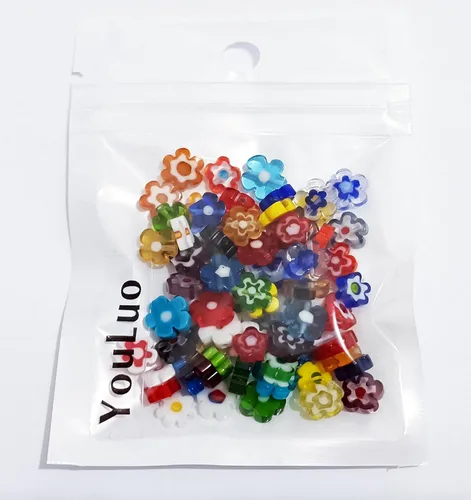 Vista 4 de YouLuo Millefiori Lampwork - 100 cuentas sueltas de cristal con forma de corazón, cuentas espaciadoras redondas para hacer joyas