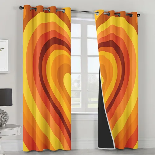 Vista 3 de Groovy Heart Curtains for Living Room 84 Inch Length, 60S 70S Retro Blackout Curtains Bedroom Decor, Hippie Orange Aesthetic Grommet Thermal Black