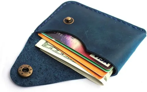 Vista 14 de Bolsillo frontal ultradelgado de cuero hecho a mano cartera simple delgada para tarjetas tarjetero cartera para tarjetas de presentación para Marrón
