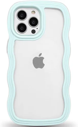 Vista 10 de Anuck Funda para iPhone 13 Pro con borde ondulado, diseño trasero transparente, agarre antideslizante, forma de marco rizado ondulado, a prueba