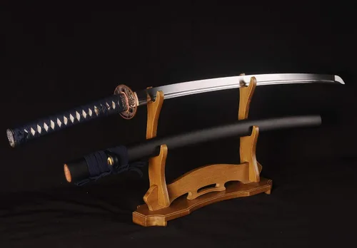 Vista 3 de Espada Katana Samurai, espada forjada a mano, acero de alto carbono 1095, práctica, corte real, afilada, hoja de espiga completa, Tsuba temática