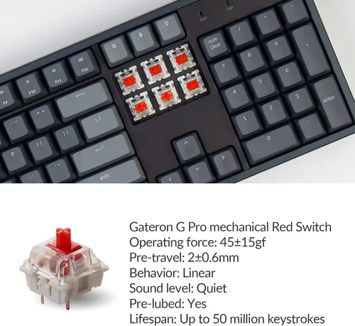 Vista 2 de Keychron K10 - Teclado mecánico para juegos con cable Bluetooth inalámbrico y USB de 104 teclas para Mac con interruptor rojo Gateron G Pro