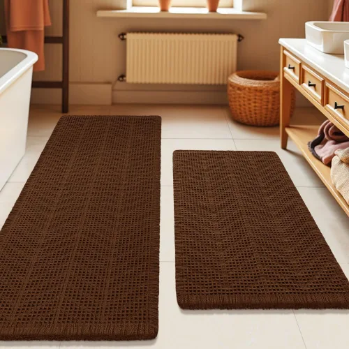 Vista 81 de Tapete de baño con diseño de gofre, moderno, bohemio, absorbente, antideslizante, ultrasuave, lavable a máquina, con letra de baño, dormitorio