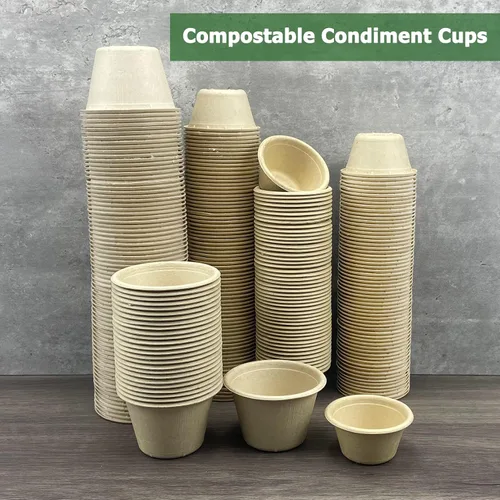 Vista 6 de CAMKYDE Vasos de Soufflé Desechables de Fibra de Bagazo de 2 oz, Paquete de 100, Vasos para Condimentos 100% Naturales Biodegradables Compostables