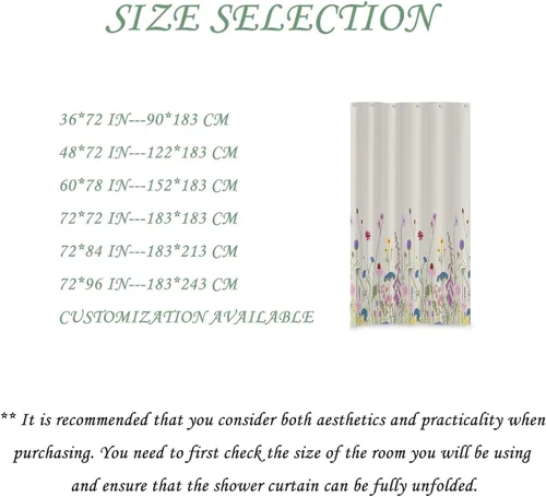 Vista 7 de Yeele Cortina de ducha floral de 36x72 pulgadas, juego de baño retro bonito con flores silvestres de acuarela, cortina de baño natural botánica