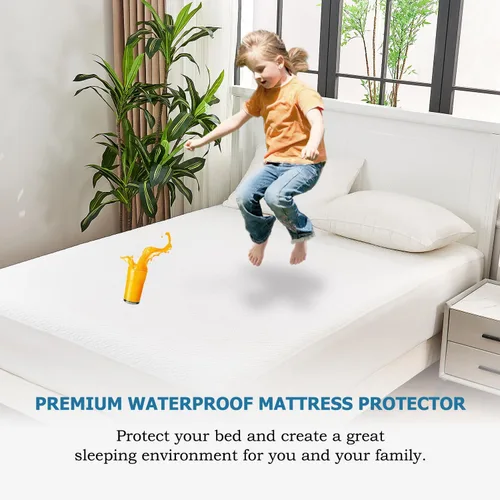 Vista 5 de SOCHOW Protector de colchón impermeable de 4 capas ultra suave de alta calidad, tamaño matrimonial, funda de colchón refrescante con bolsillo