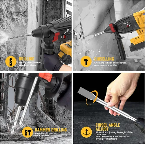 Vista 4 de Taladro de Martillo Giratorio Inalámbrico SDS Compatible con Batería Dewalt 20V (SIN Batería) Motor Sin Escobillas, Embrague de Seguridad, 4