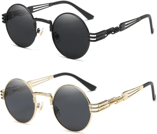 Vista 39 de Dollger Gafas de sol redondas Steampunk con marco de metal