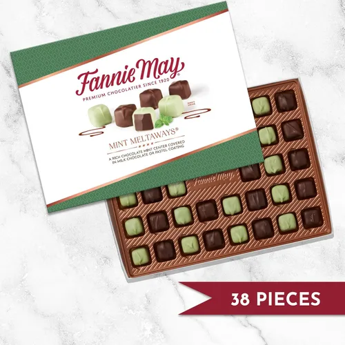Vista 4 de Fannie May, caramelo de chocolate con leche, meltaways de menta, caja de regalo, 11.5 onzas