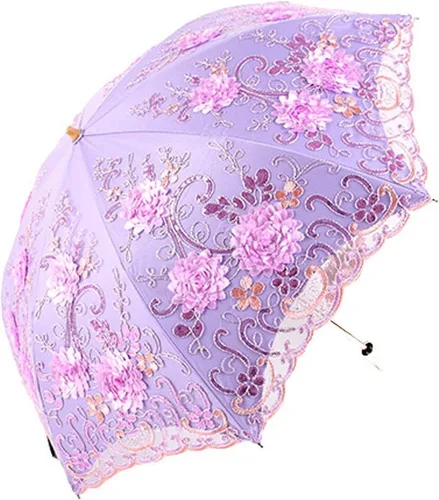 Vista 149 de Honeystore Sombrilla bordada con flor 3D plegable UV con encaje clásico