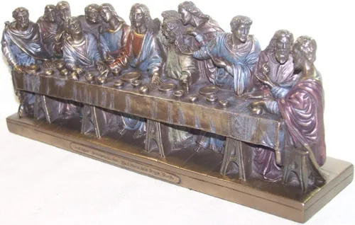 Vista 4 de US 14.25 pulgadas La última cena estatua de bronce fundido en frío, Leonardo Da Vinci