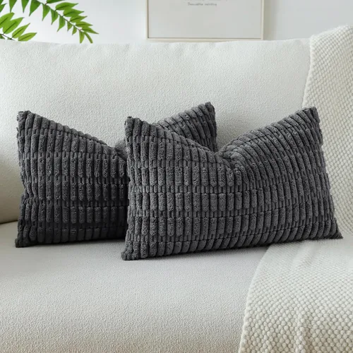 Vista 10 de OTOSTAR - Paquete de 2 fundas de almohada decorativas de pana suave de 18 x 18 pulgadas, funda de cojín a rayas estilo bohemio para sofá, cama, sala