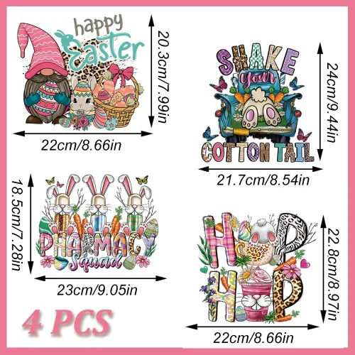 Vista 2 de Parches de Pascua para planchar para ropa, 4 hojas de calcomanías de transferencia para planchar de conejo de Pascua, calcomanías de vinilo lavables