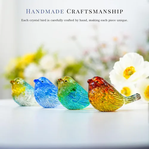 Vista 7 de HDCRYSTALGIFTS 4 figuras coloridas de pájaros de cristal, figuras coleccionables de animales de 3 pulgadas, regalos para mujeres, amantes
