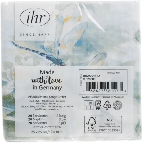 Vista 3 de IHR Ideal Home Range - Servilletas desechables de 3 capas de papel para fiestas, 5 x 5 pulgadas, libélula, 20