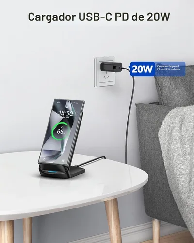Vista 2 de NANAMI Cargador rápido, soporte de carga inalámbrico máximo de 15 W con Negro