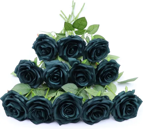 Vista 35 de Flores artificiales de rosa, rosas artificiales, rosas de seda, rosas falsas de aspecto real con tallos para manualidades, ramos de boda, centros