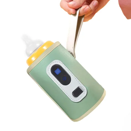 Vista 6 de Calentador de biberones USB, protector de calor de leche para bebés con pantalla LED para el hogar, viajes, automóvil (verde)