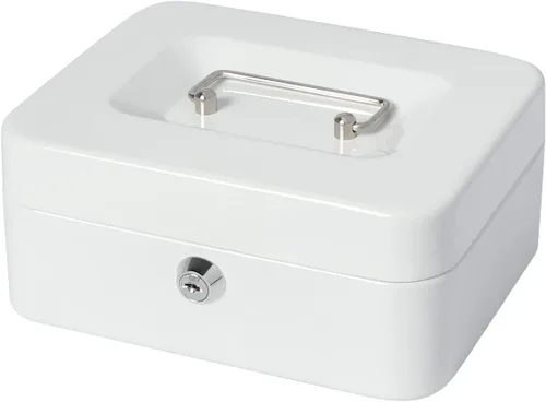 Vista 13 de Caja de dinero pequeña con bandeja de dinero y cerradura, caja de dinero de metal para efectivo, caja de seguridad de 7.87 x 6.3 x 3.54 pulgadas