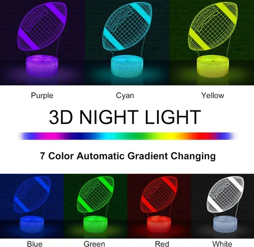 Vista 2 de Lámpara de ilusión 3D de fútbol, luz nocturna, 7 colores, cambio gradual automático, luces LED alimentadas por USB, regalos para niños